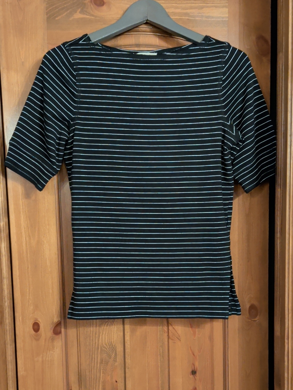 Madewell Black Top with White Pinstripes - Short Sleeve